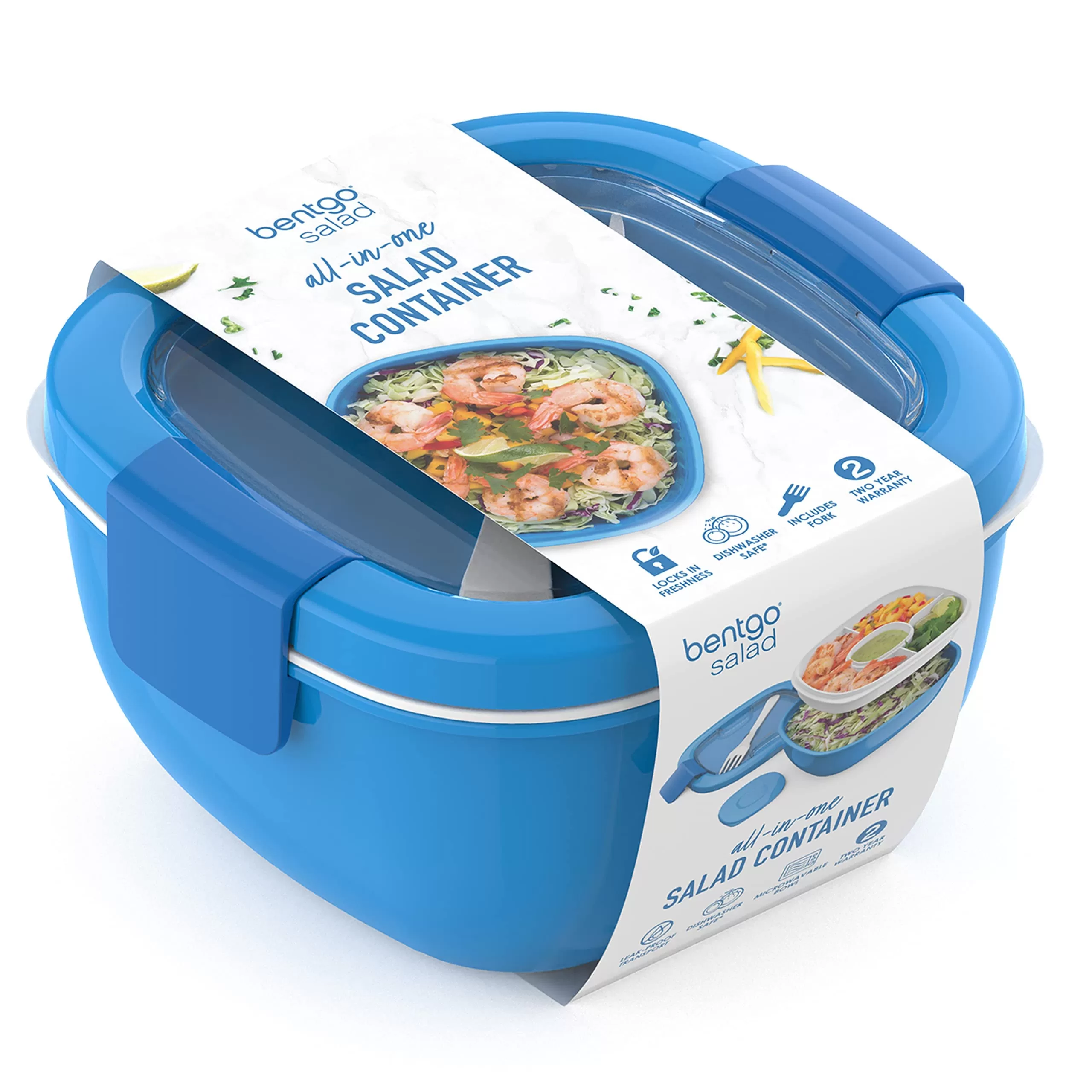 Bentgo Salad – Stackable Lunch Container with Large 54-oz Salad Bowl (Blue)