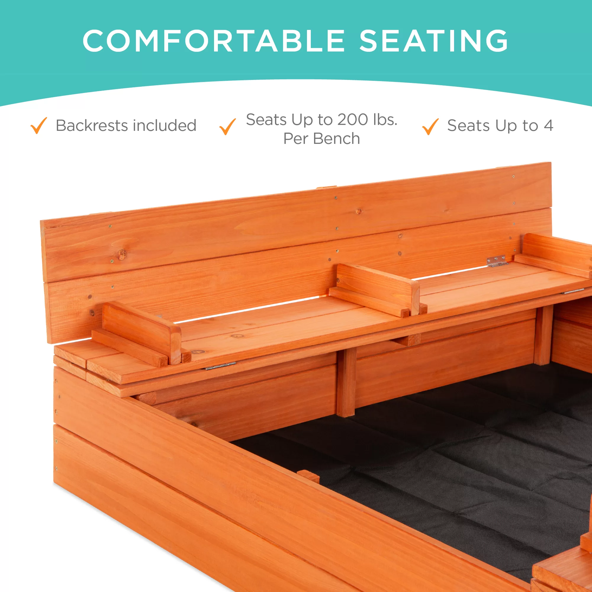 Best Choice Products 47×47-Inch Kids Wooden Outdoor Sandbox w/ 2 Foldable Bench Seats, Liner – Brown