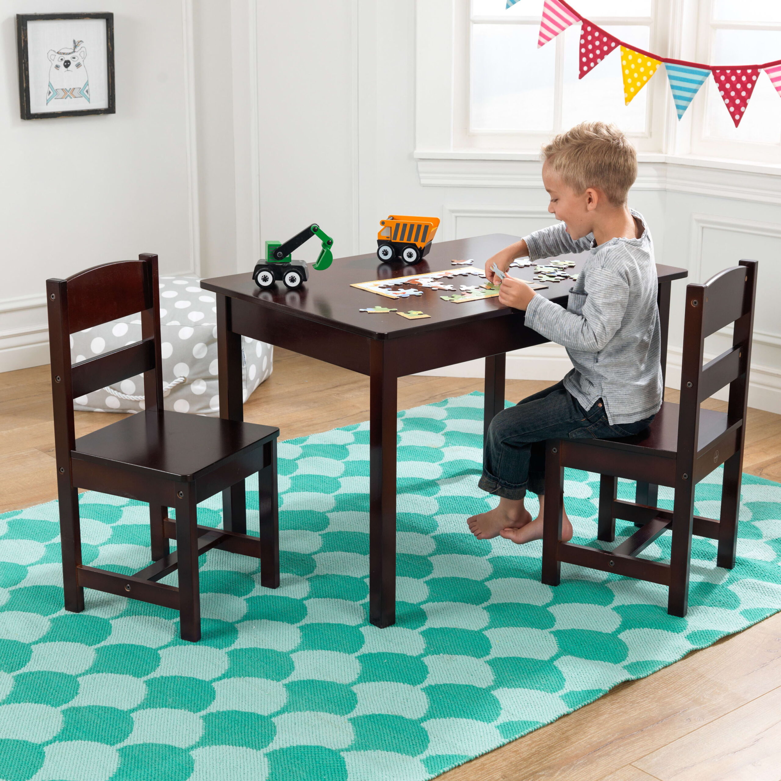 KidKraft Wooden Rectangular Table & 2 Chair Set for Kids, Espresso