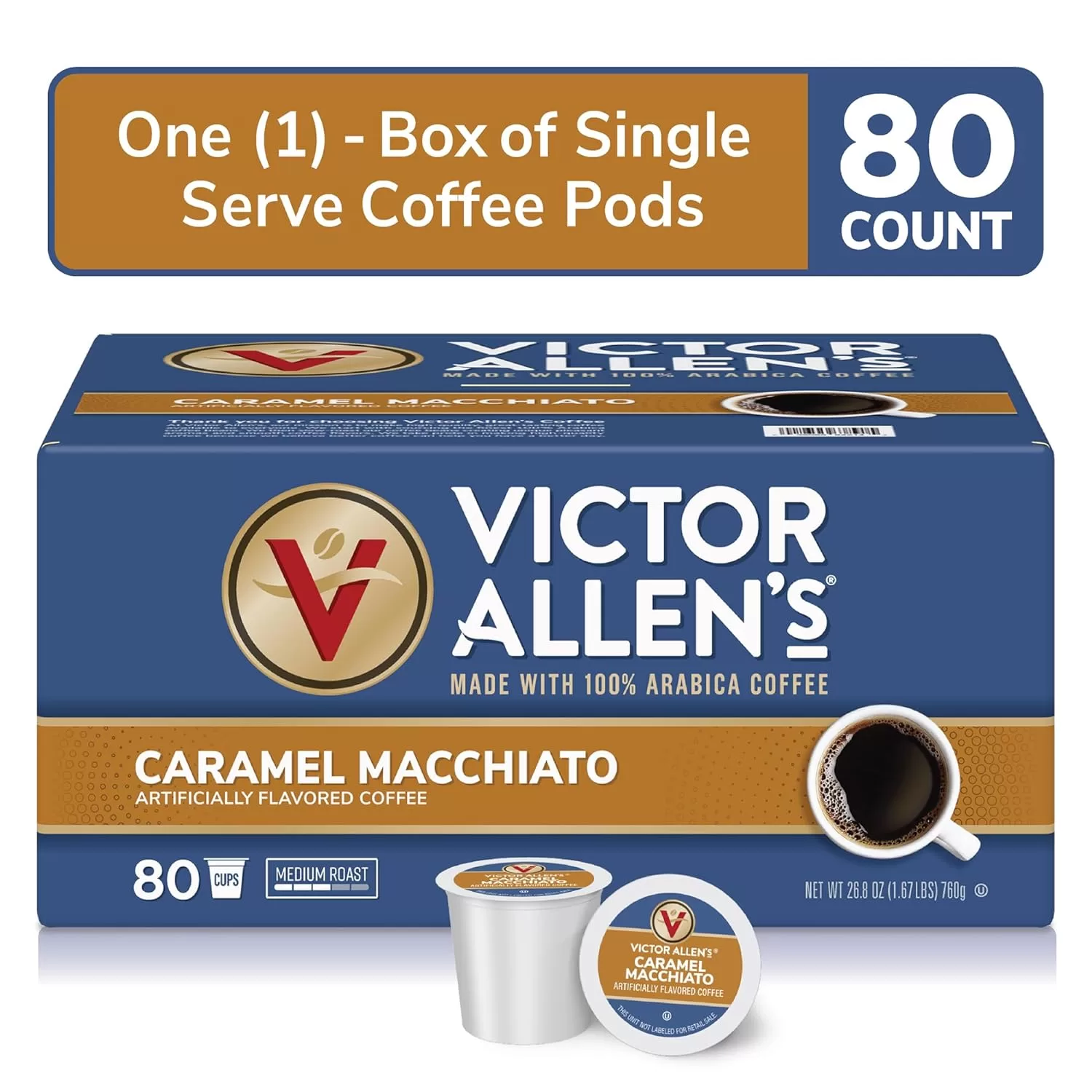 Victor Allen Coffee Caramel Macchiato Single Serve K-cup, 80 Count (Compatible with 2.0 Keurig Brewers) (Packaging May Vary)
