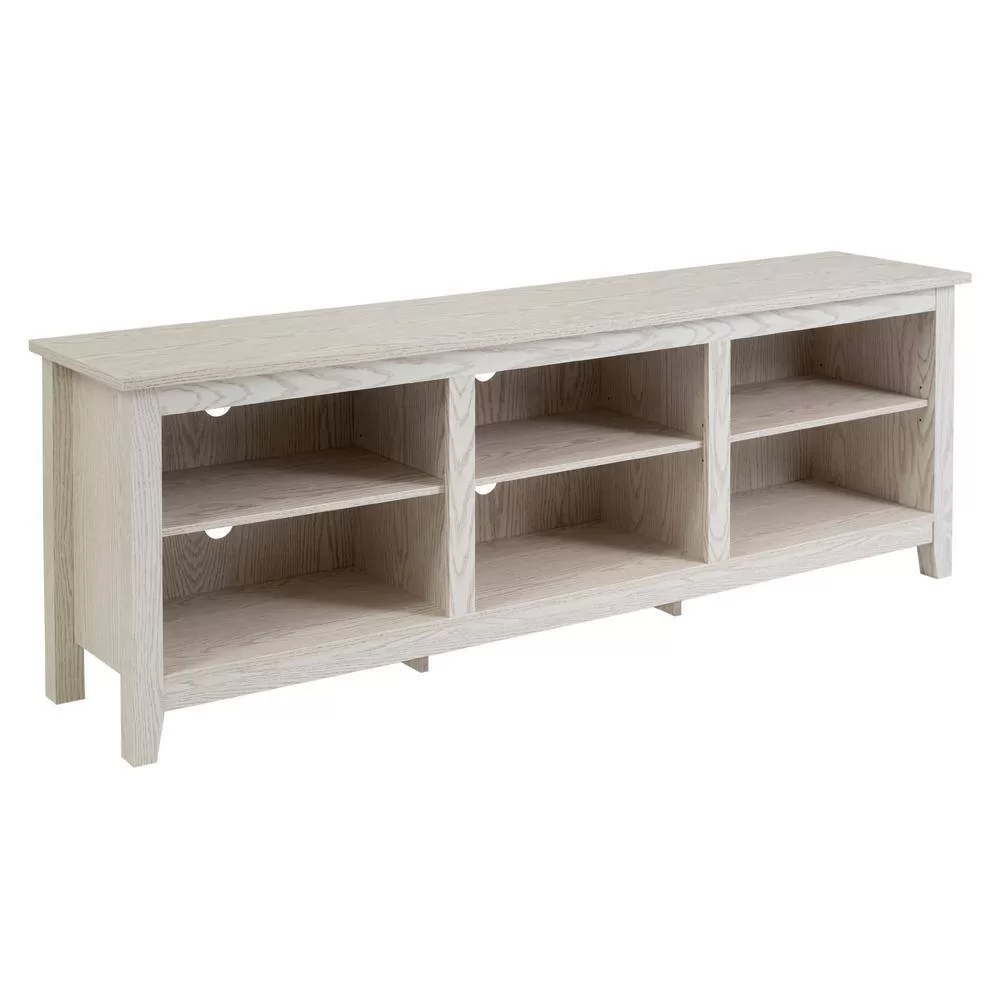 Walker Edison Furniture Company  Columbus 70 in. White Wash Wood TV Stand 70 in. with Adjustable Shelves