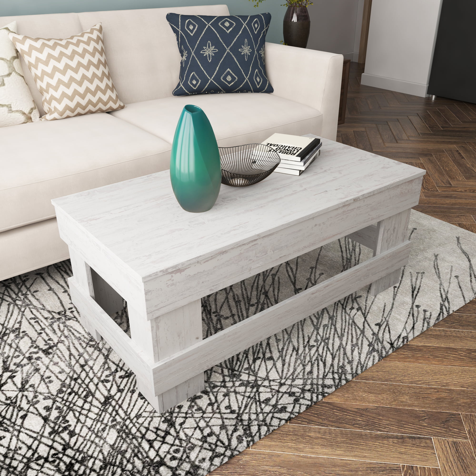 Woven Paths Reclaimed Wood Coffee Table, White
