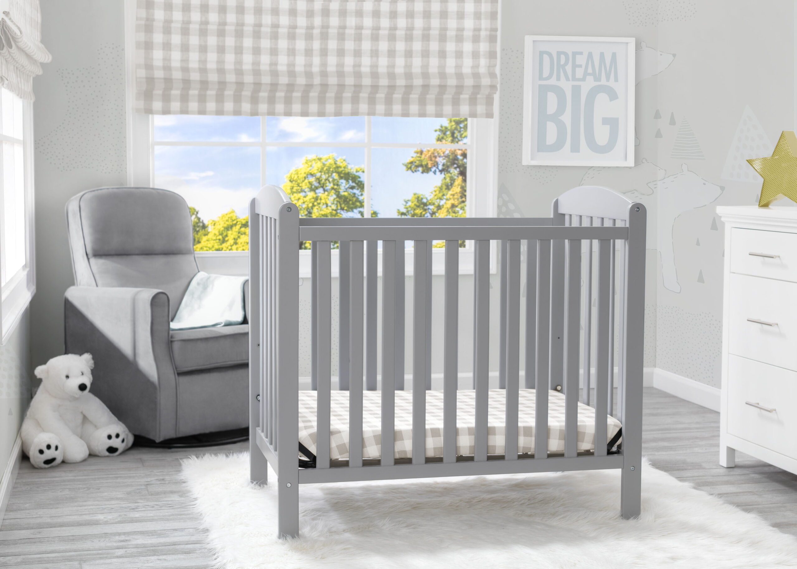 Delta Children NEW Gateway Mini Convertible Baby Crib with Mattress, Grey