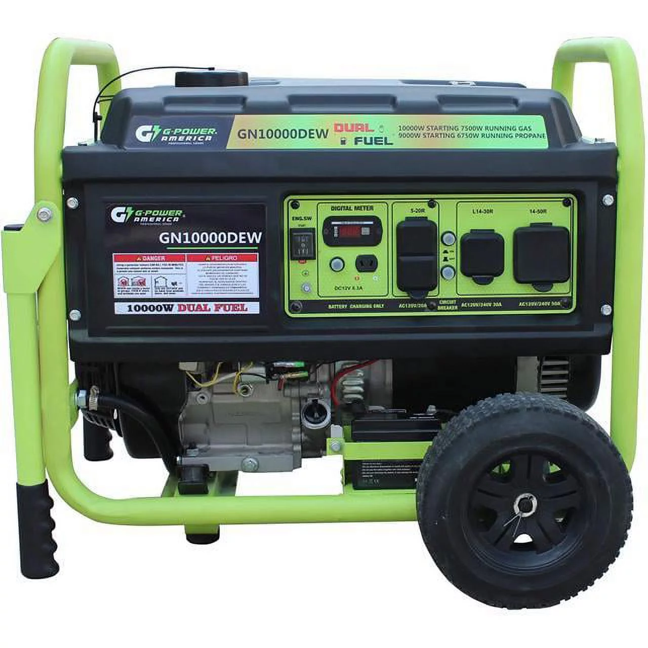 Green-Power America Pro Series 10000/7500-Watt Electrical Start Dual Fuel Portable Generator w/420cc 15HP  Professional Engine. Battery Included