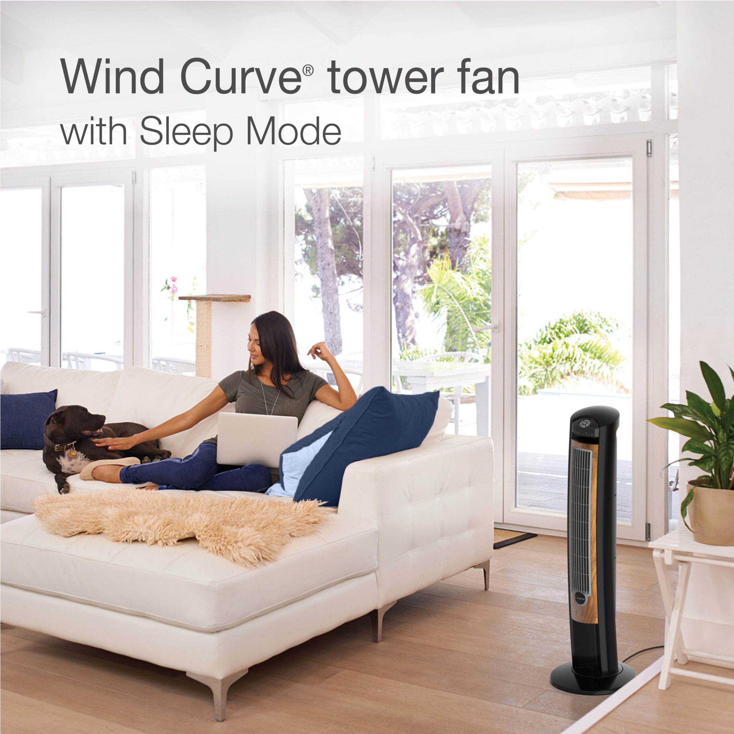 Lasko 42′′ Wind Curve Tower Fan with Sleep Mode and Remote Control, T42050, Black/Brown