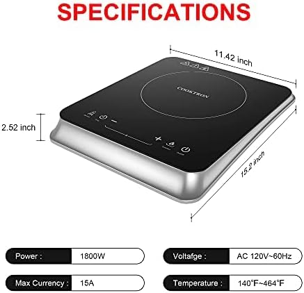 COOKTRON Single Induction Cooktop Burner, 1800W Burner Induction Cooktop, 10 Temperature 9 Power Settings Portable Electric Countertop Burner LCD Sensor Touch Stove with Child Safety Lock & Timer