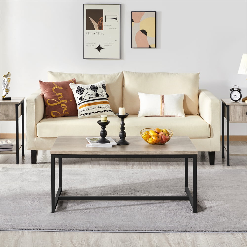 Alden Design Industrial Wood and Metal Coffee Table, Rustic Gray