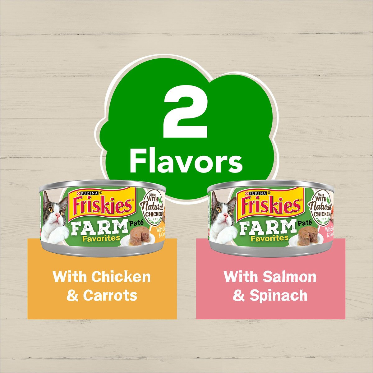 Purina Friskies Farm Favorites Chicken & Carrots & Salmon & Spinach Pate Wet Cat Food Variety Pack, 5.5-oz can, case of 24