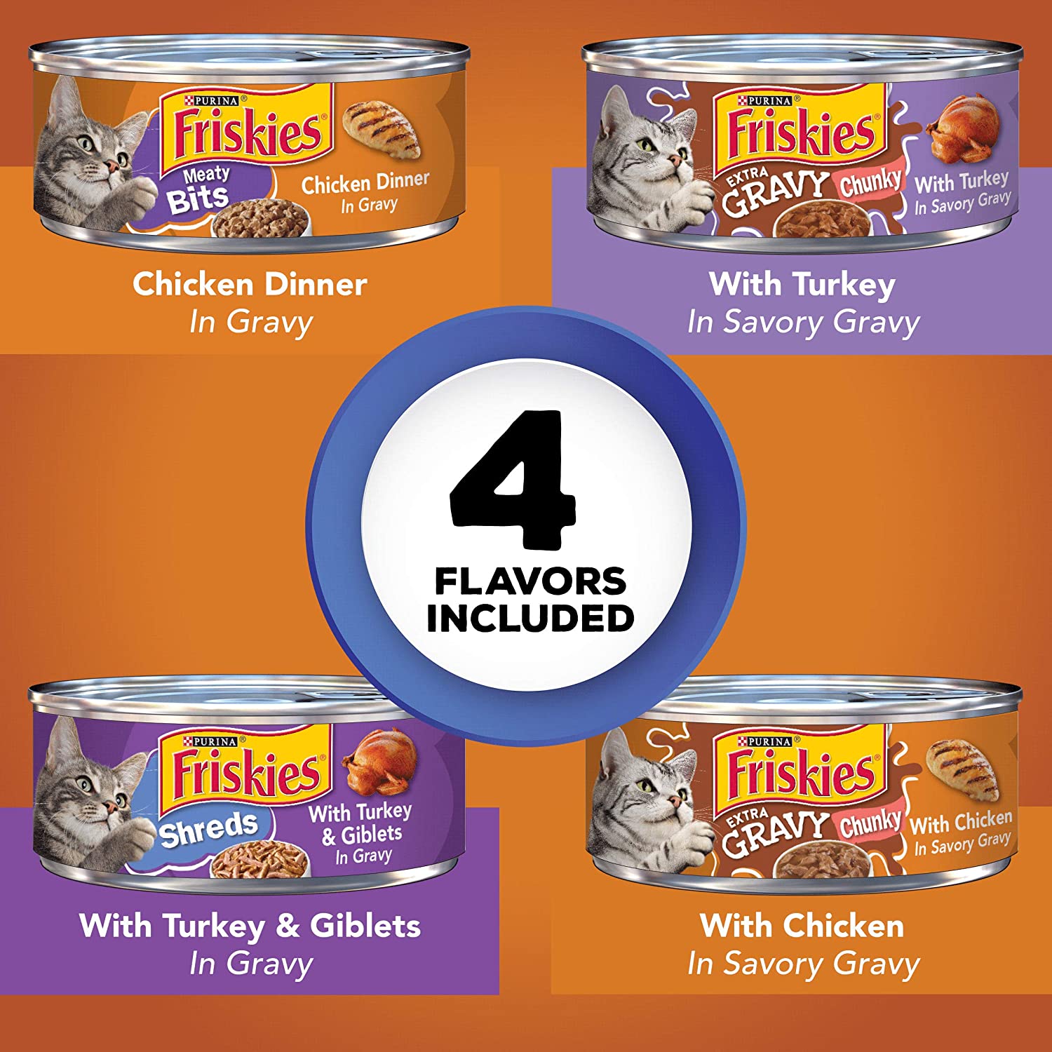 Purina Friskies Gravy Wet Cat Food Variety Pack TurChicken Extra Gravy Chunky Meaty Bits and Shreds – (40) 5.5 oz. Cans