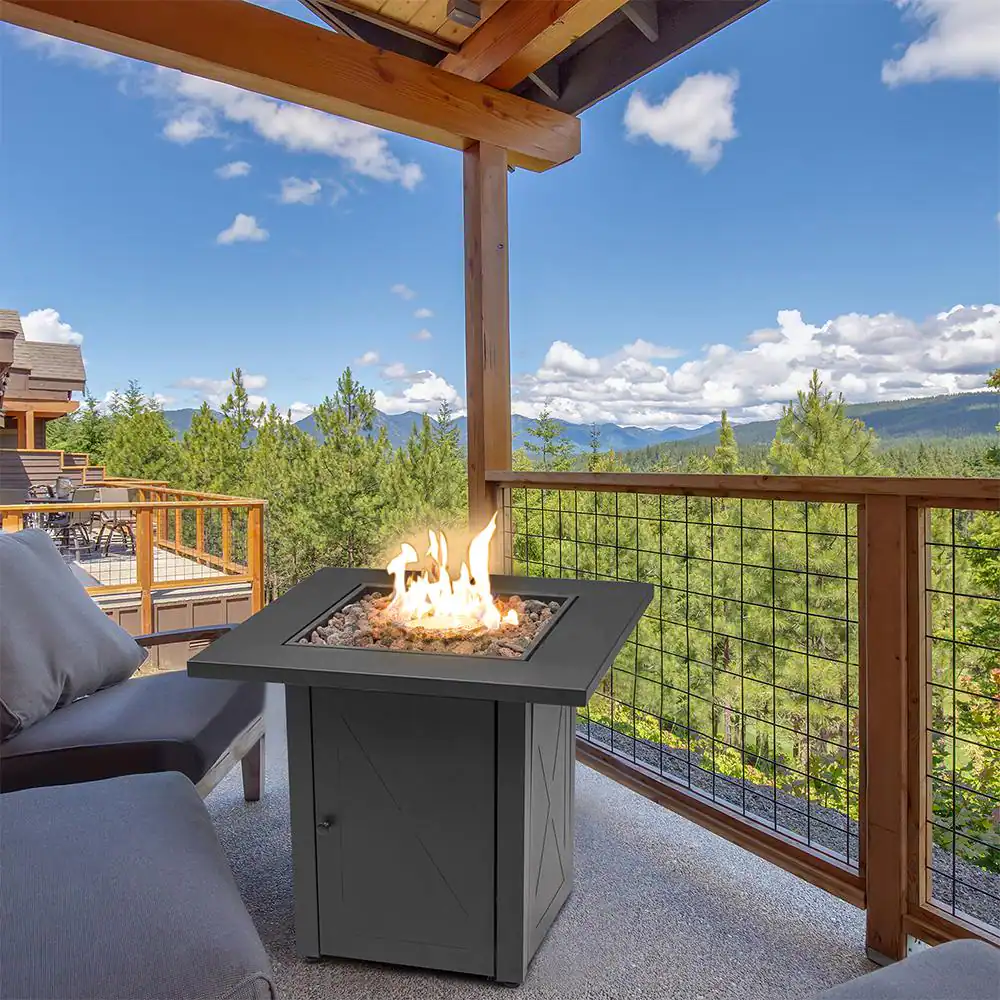 LAUREL CANYON GHFIRE04 48000 BTU 28 in. x 25 in. Square Outdoor Propane Gas Fire Pit Table Quick Ignition Black Table Top Iron