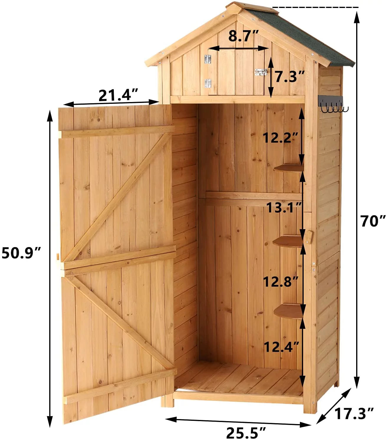 LVUYOYO Garden Storage Shed - Outdoor Wooden Tool Storage Cabinet - Arrow Tool Shed Organizer Fir Wood Lockers for Home. Lawn. Yard