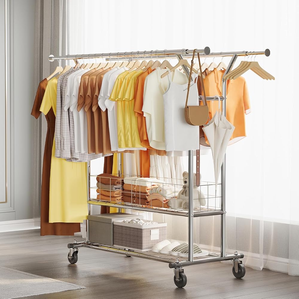 HOKEEPER Heavy Duty Clothes Rack, 625 lbs Clothing Racks with Wheels ...
