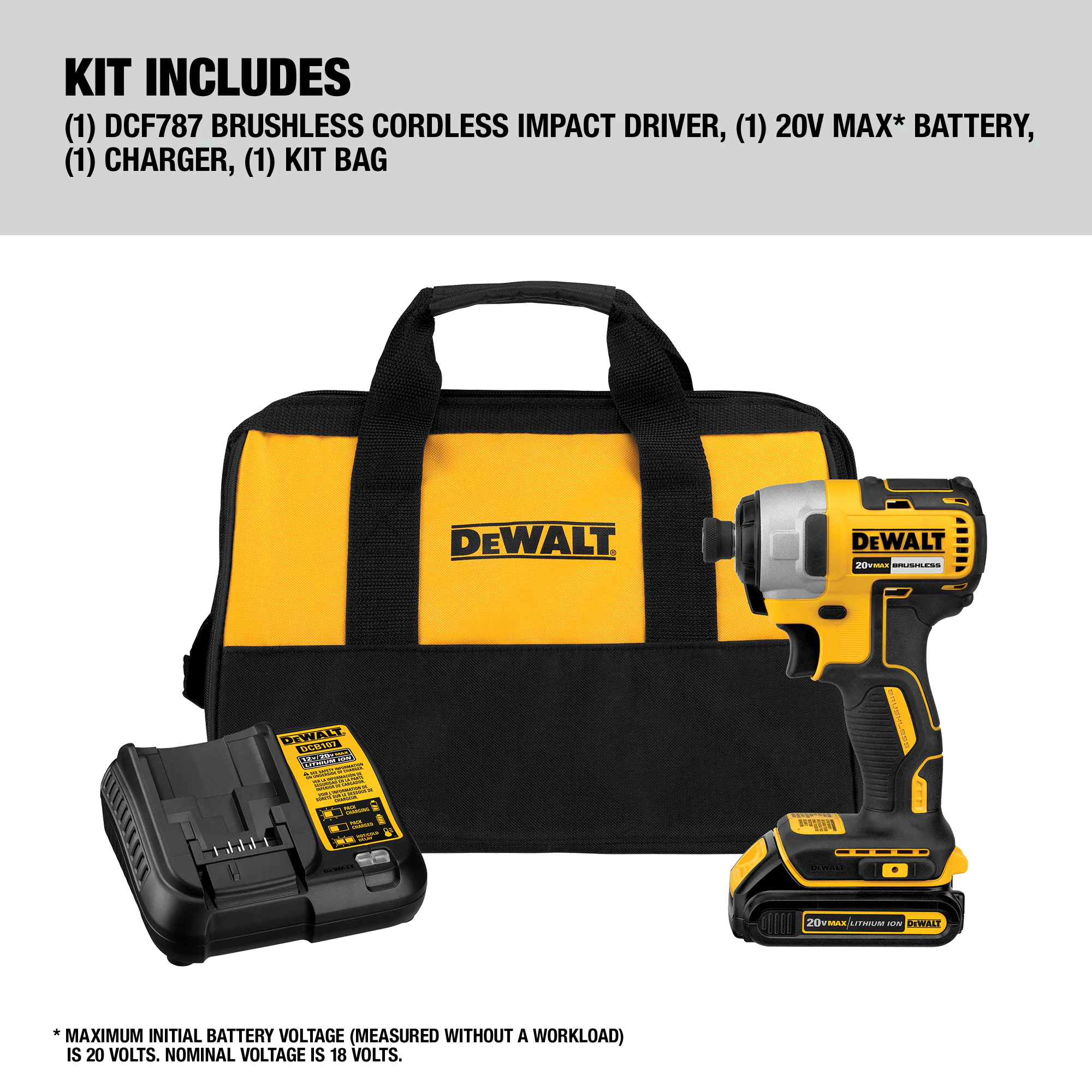 DEWALT DCF787C1 20-volt Max 1/4-in Variable Speed Brushless Cordless Impact Driver (1-Battery Included)