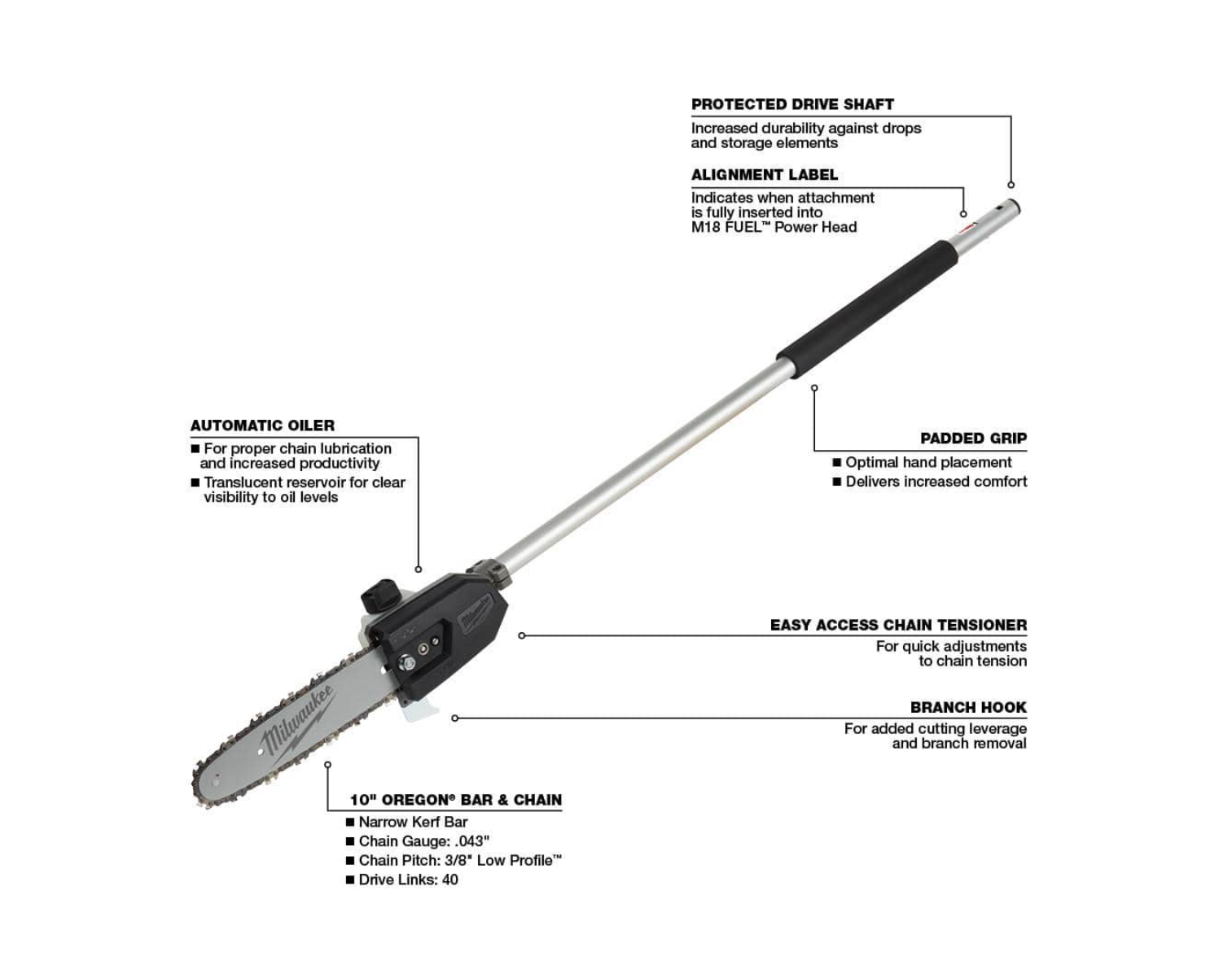 Milwaukee 49-16-2720 M18 FUEL QUIK-LOK 10 in. Pole Saw Attachment (Tool-Only)
