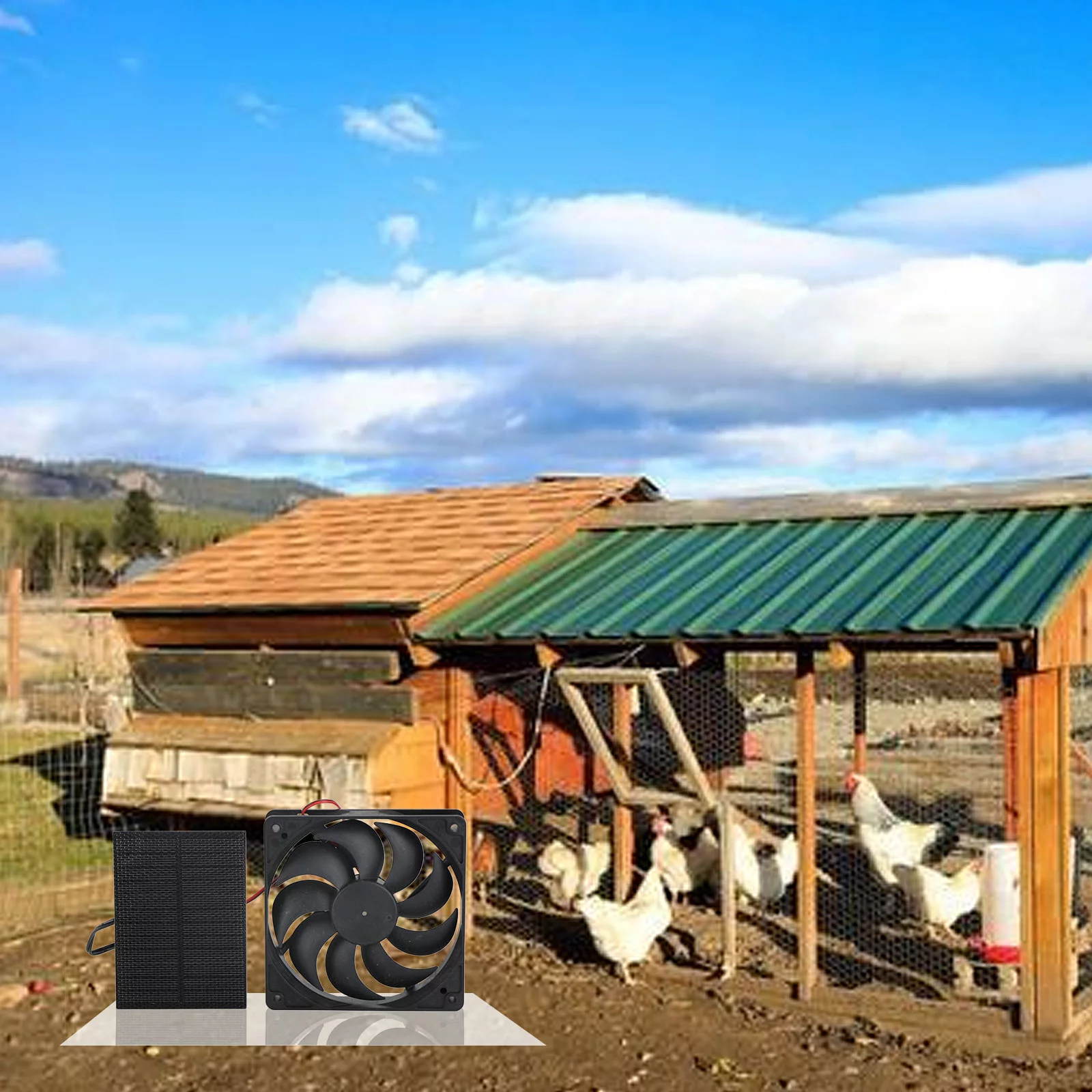 Solar Panel Fan Kit.Solar Panel Powered Dual Fan.Waterproof Outdoor Portable Ventilator 1 Exhaust Fan for Chicken Coop.Greenhouse.Shed.Pet House