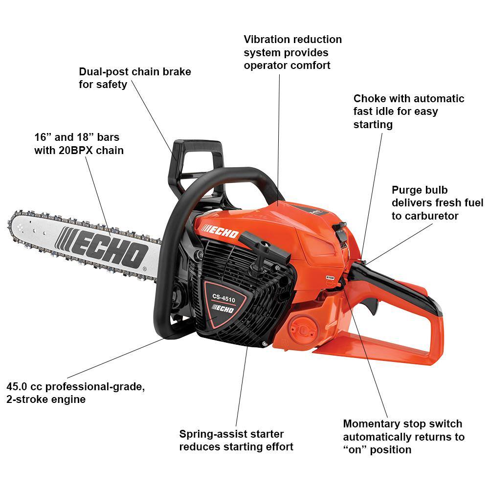 ECHO CS-4510-16 16 in. 45.0 cc Gas 2-Stroke Rear Handle Chainsaw