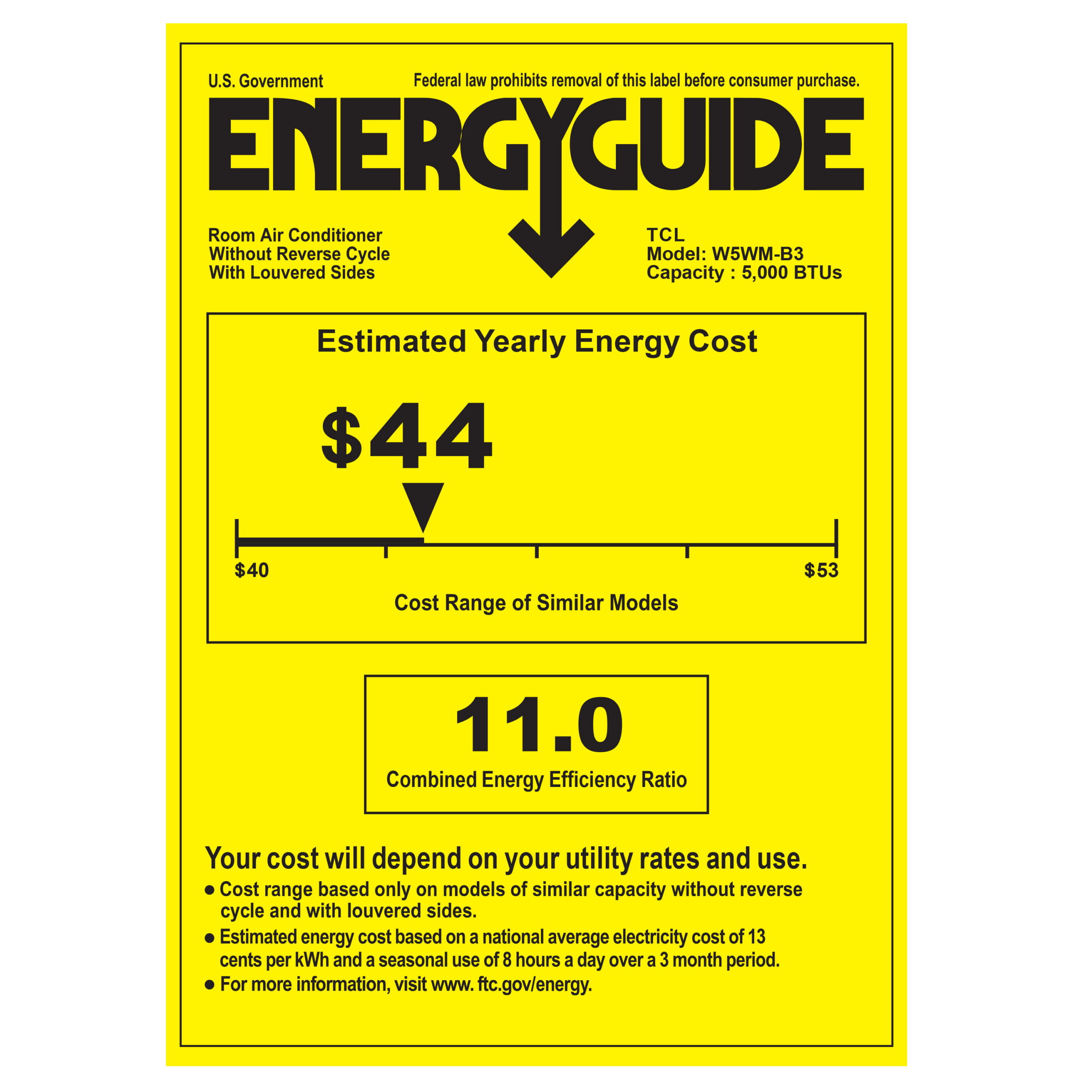 TCL 5,000 BTU Mechanical Window Air Conditioner, Black, W5WM-B3