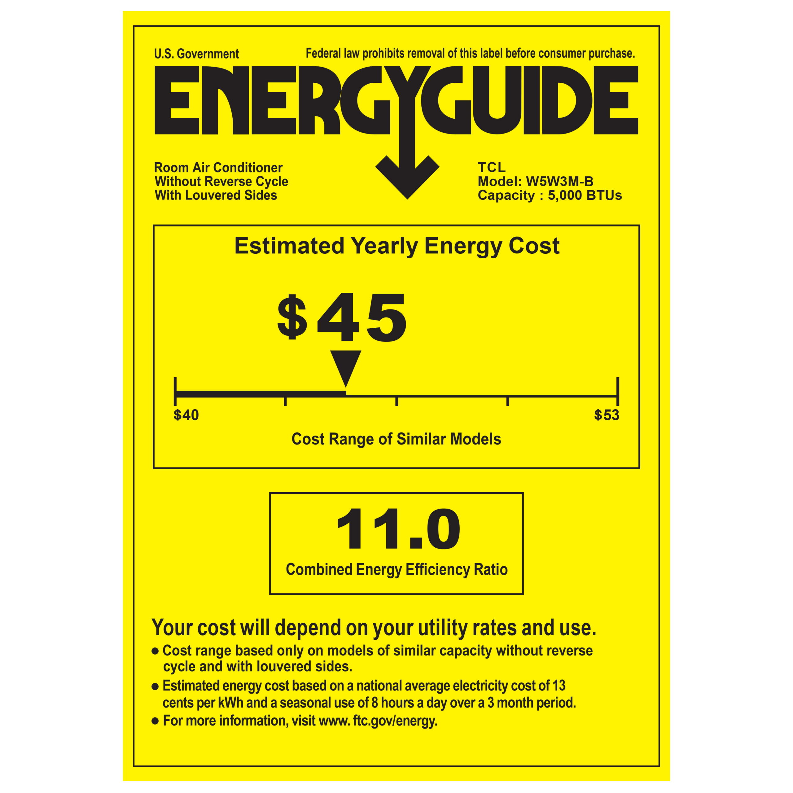 TCL 5,000 BTU Window Air Conditioner, 150 sq. ft., LED Display, Included Remote, Black, W5W3M-B