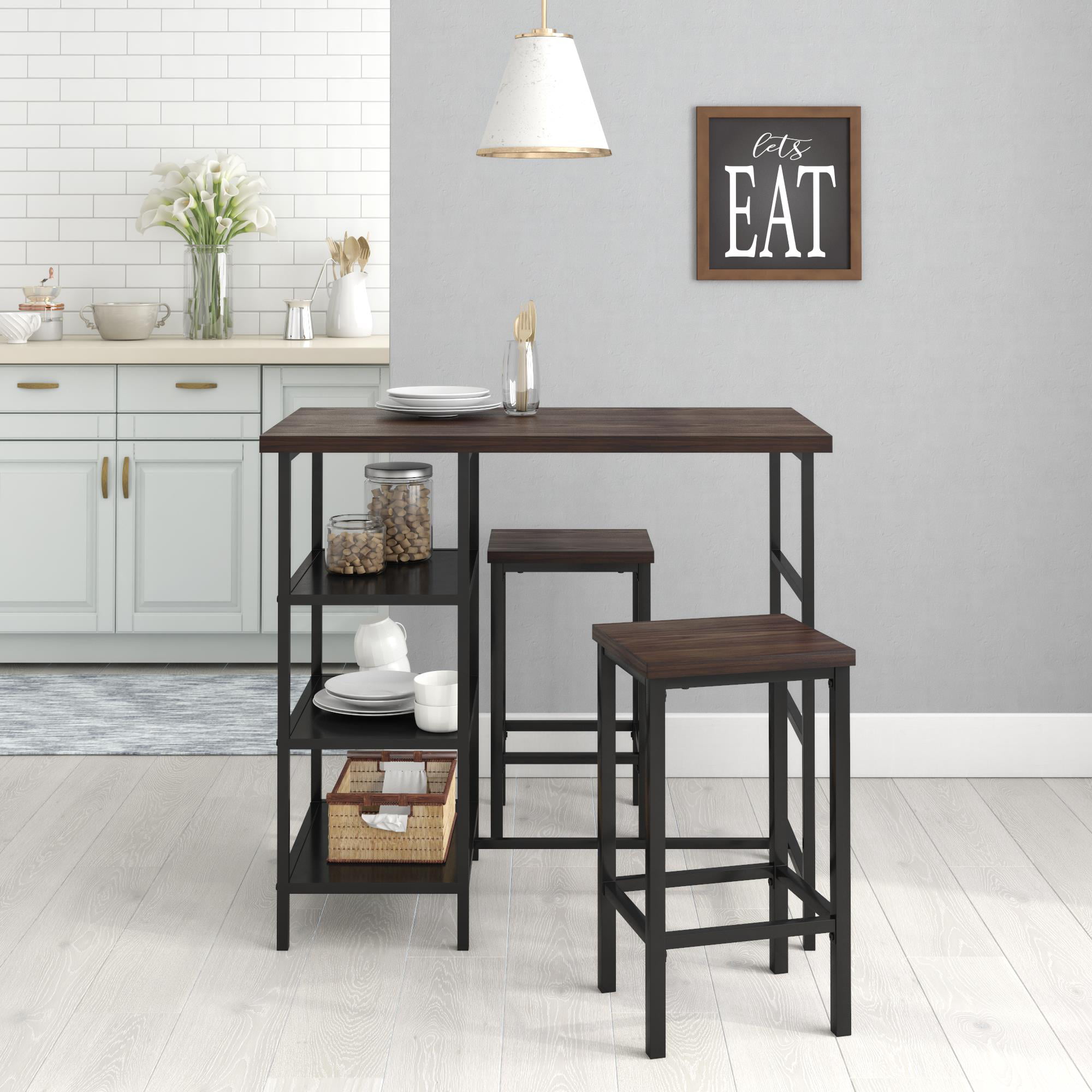 Mainstays 3 Piece Dining Pub Set Counter Height with Backless Barstools ...