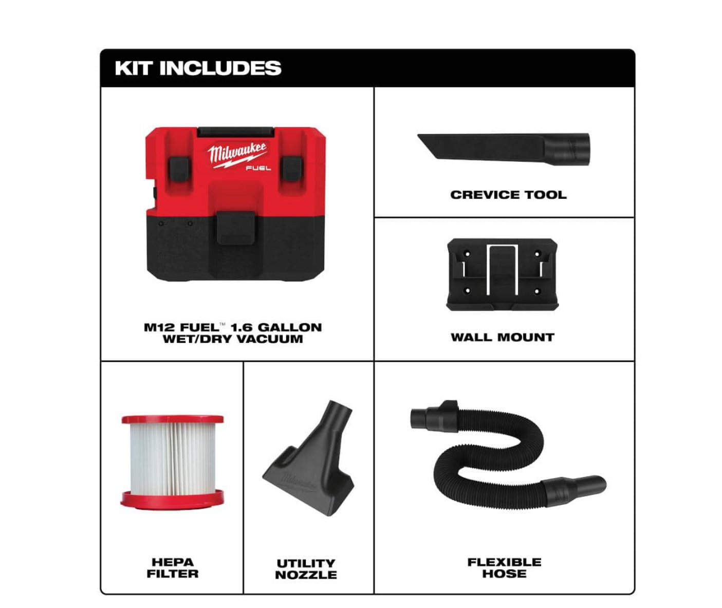 Milwaukee 0960-20 M12 FUEL 12-Volt Lithium-Ion Cordless 1.6 Gal. Wet/Dry Vacuum (Tool-Only)