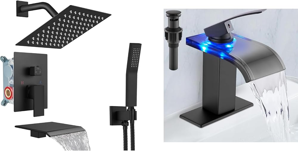 Midanya Matte Black 8 Inch Rain Shower System Tub Shower Faucet Set ...