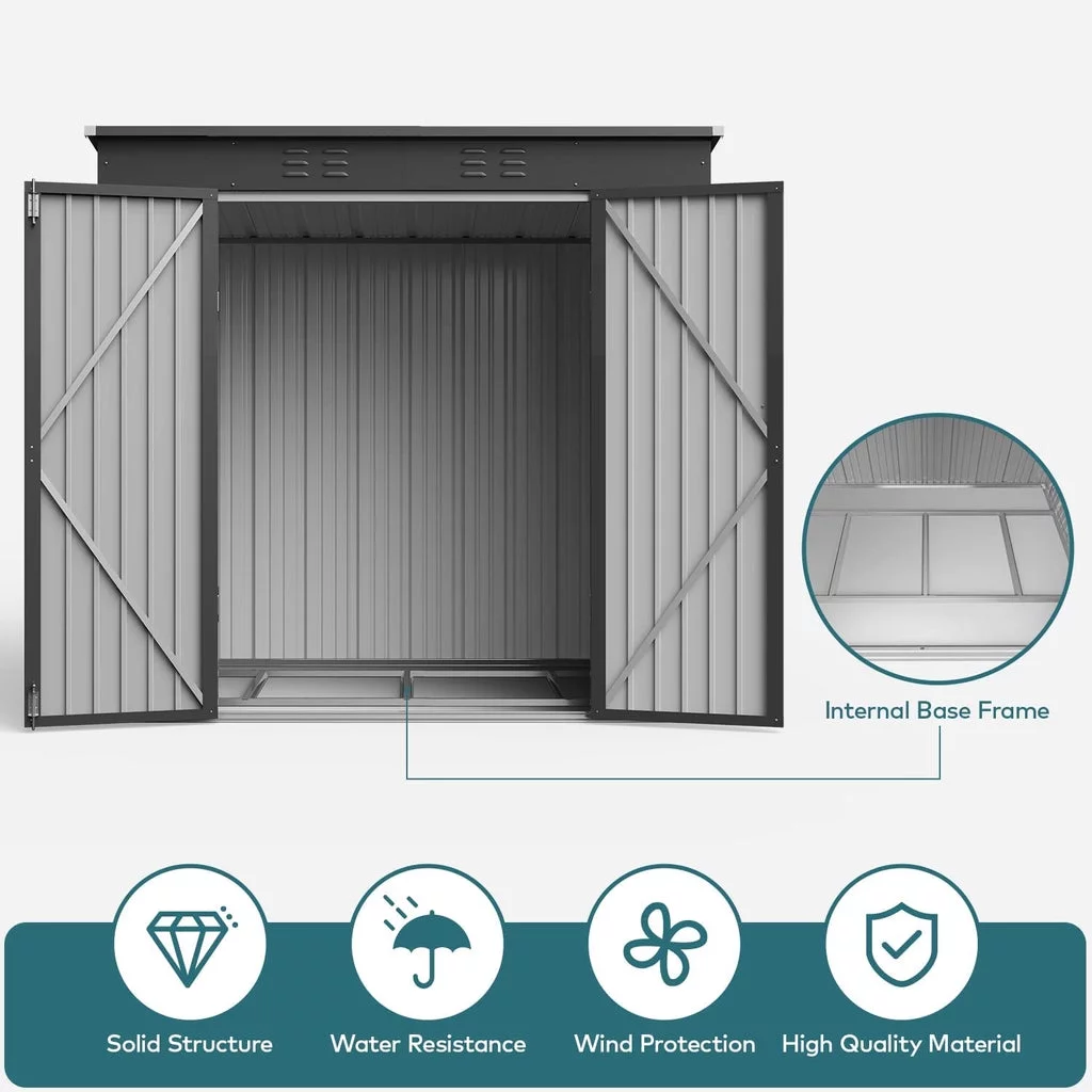 Aiho 6'x 4' Outdoor Storage Shed with Lockable Door for Garden Backyard Patio - Gray