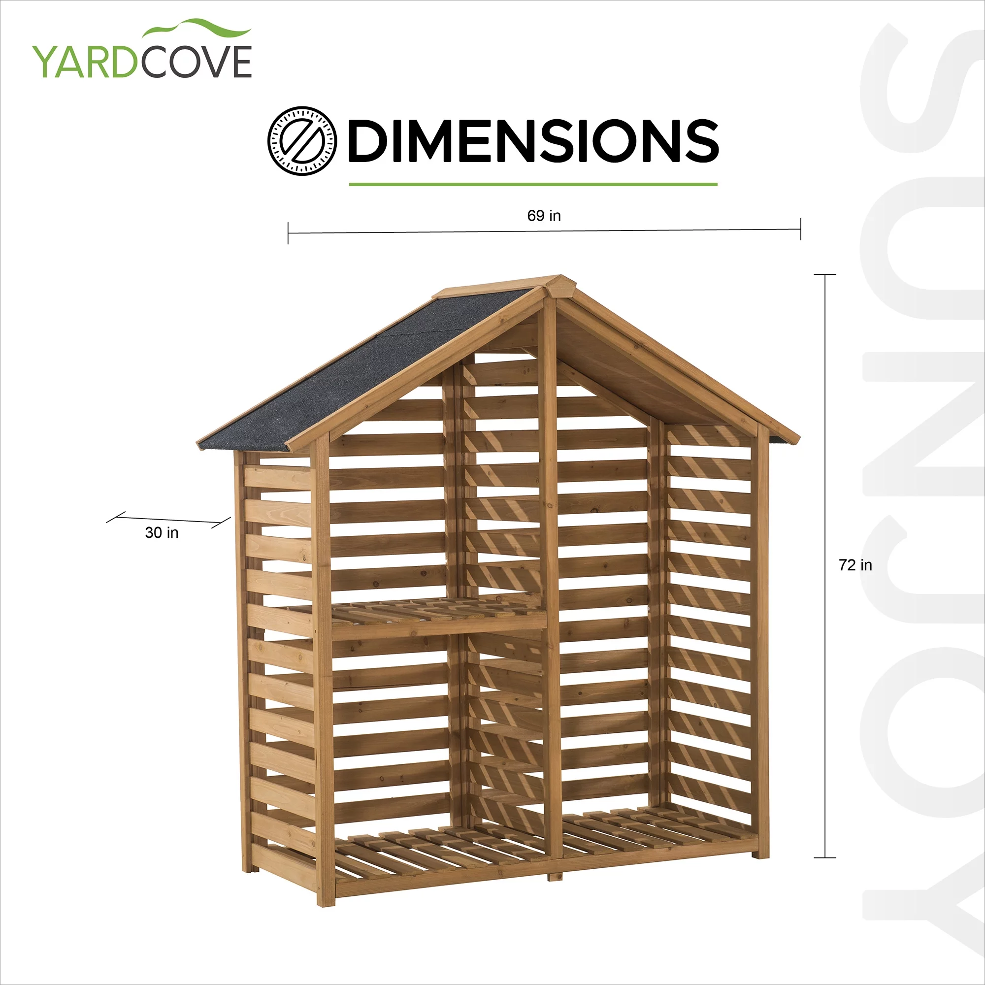 Sunjoy 69 Firewood Log Rack. Large Capacity Outdoor Solid Cedar Wood Firewood Storage Rack with Black Asphalt Roof and 2-Tier Shelf for Patio and Backyard