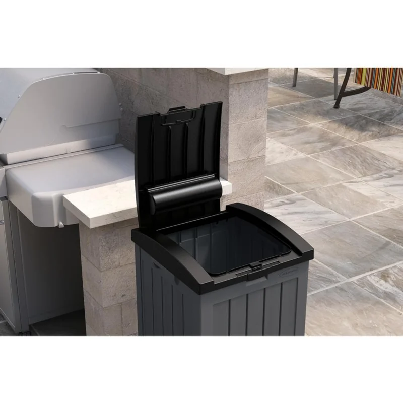 Suncast GH3900 39-Gallon Resin Outdoor Hideaway Trash Can with Lid for Backyard, Deck, or Patio, Gray