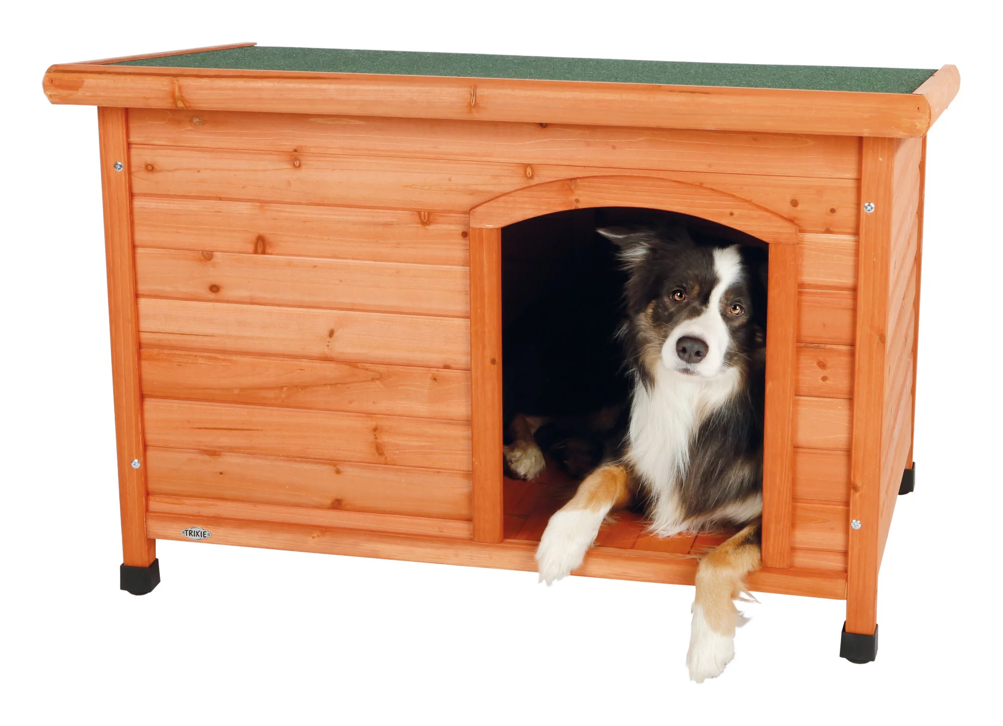 TRIXIE Classic Weatherproof Medium Wooden Outdoor Dog House with Hinged Flat Roof. Brown