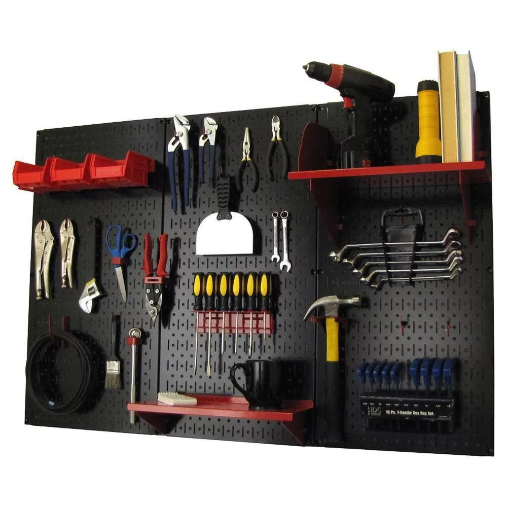 Wall Control 30WRK400BR 32 in. x 48 in. Metal Pegboard Standard Tool Storage Kit with Black Pegboard and Red Peg Accessories