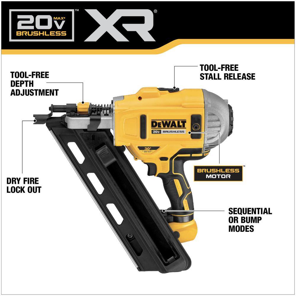 DEWALT DCN692B 20V MAX XR Lithium-Ion Cordless Brushless 2-Speed 30° Paper Collated Framing Nailer (Tool Only)