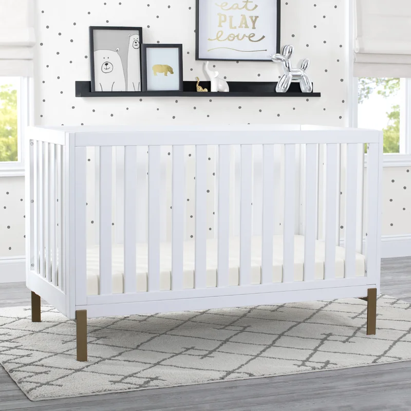 Delta Children Hendrix 4-in-1 Convertible Crib, Greenguard Gold Certified, Bianca White/Bronze W114130-186