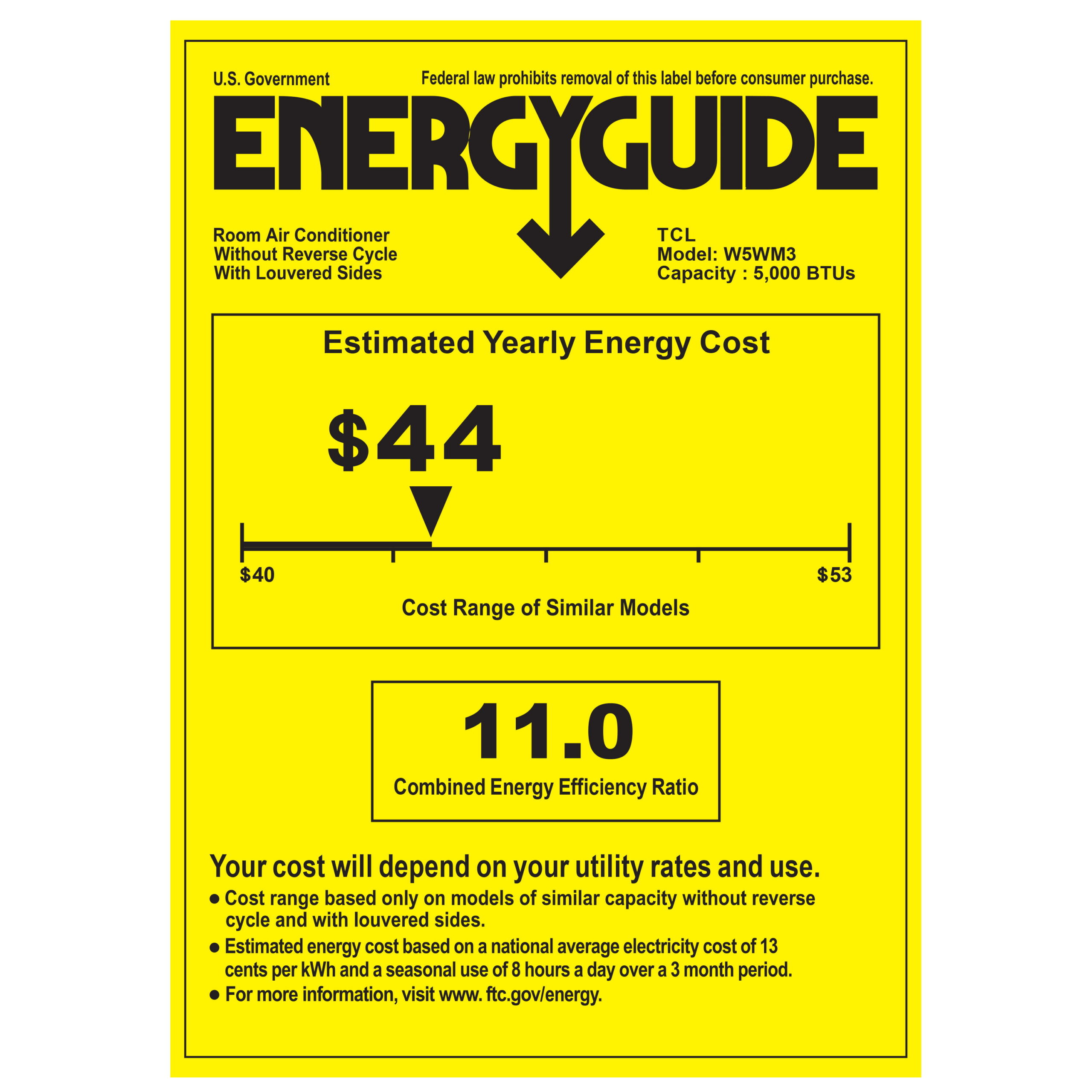 TCL 5,000 BTU Mechanical Window Air Conditioner, White, W5WM-3