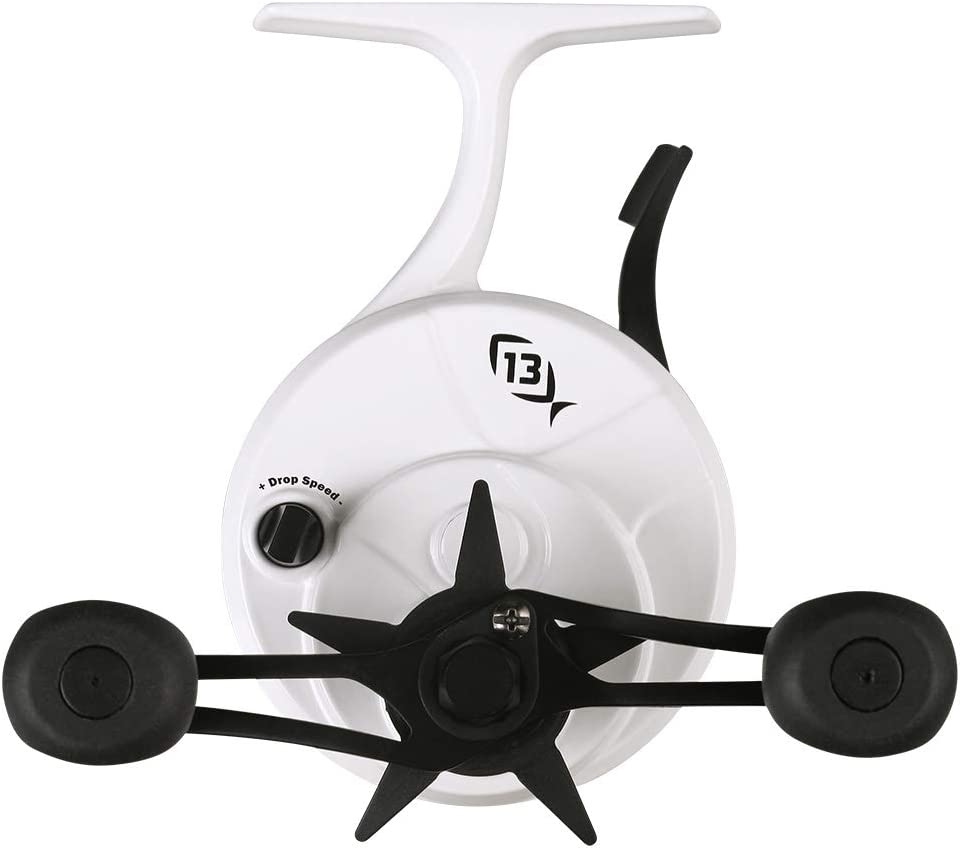 13 Fishing Black Betty FreeFall Ghost Window Inline Ice Fishing Reel, White (Right Hand Retrieve)