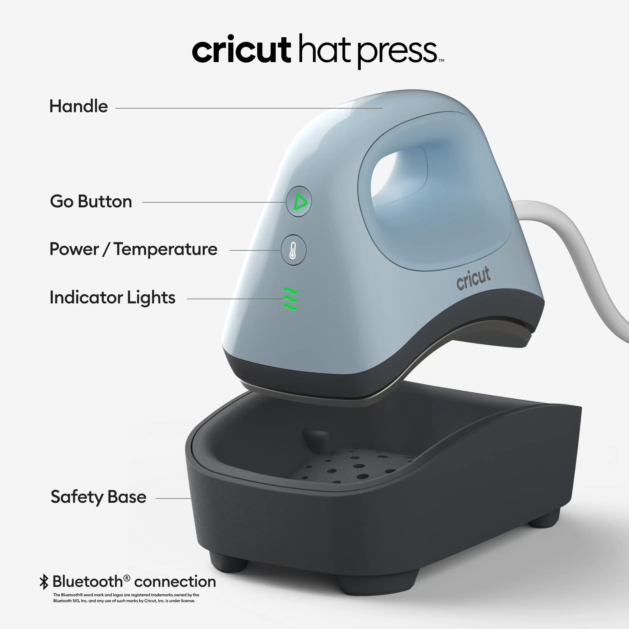 Cricut Hat Press Smart Heat Press Machine for Hats with Built-in Bluetooth, Connects to Cricut Heat App, Curved, Ceramic-Coated Heat Plate, Easy Temperature Control with Safety Base & Auto-Off Feature