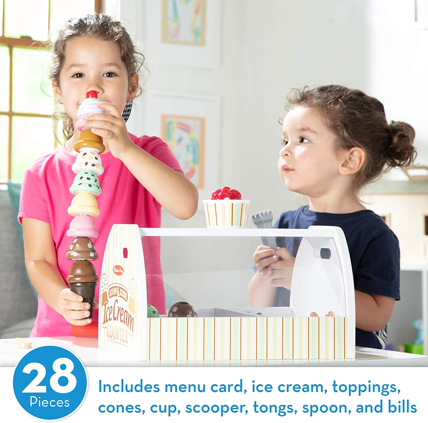 Melissa & Doug Wooden Scoop and Serve Ice Cream Counter (28 pcs) – Play Food and Accessories – Pretend Food, Ice Cream Toys, Ice Cream Shop Toys For Kids Ages 3+