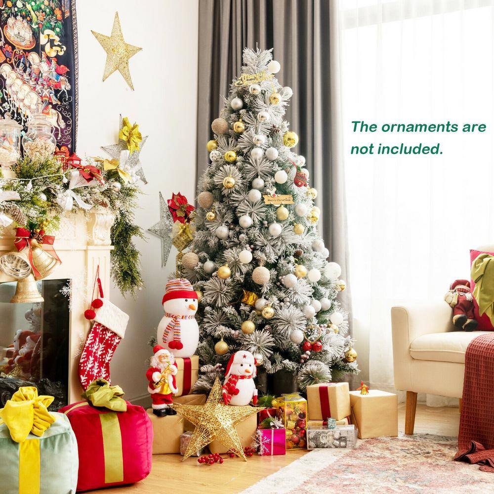 WELLFOR CM-HWY-23589 6 ft. Green PVC and PE Unlit Snow Flocked Regular (Full) Artificial Christmas Tree