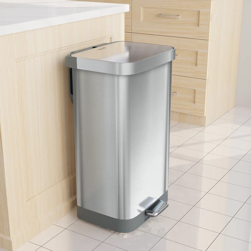 Glad GLD-74526 20 Gal. All Stainless Steel Step-On Large Metal Kitchen Trash Can with Clorox Odor Protection and Soft-Closing Lid