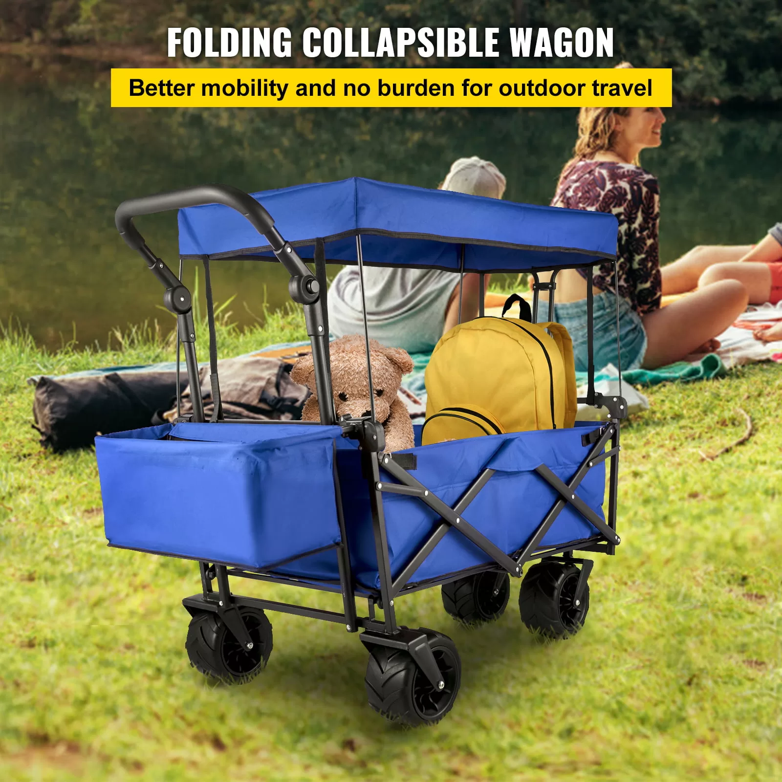 VEVORbrand Collapsible Wagon Cart with Removable Canopy and Adjustable Handles