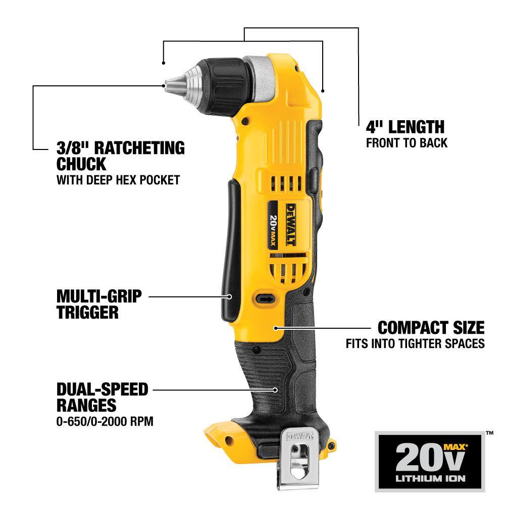 DEWALT DCD740B 20V MAX Cordless 3/8 in. Right Angle Drill/Driver (Tool Only)