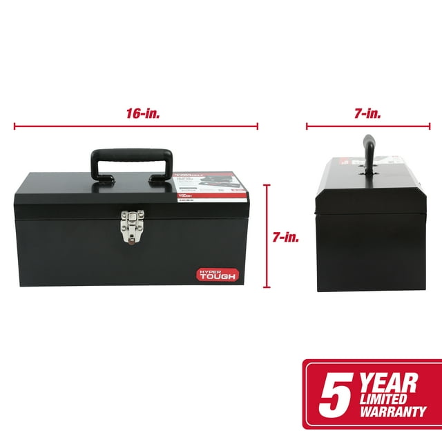 16 inch metal tool box with removable tool tray black
