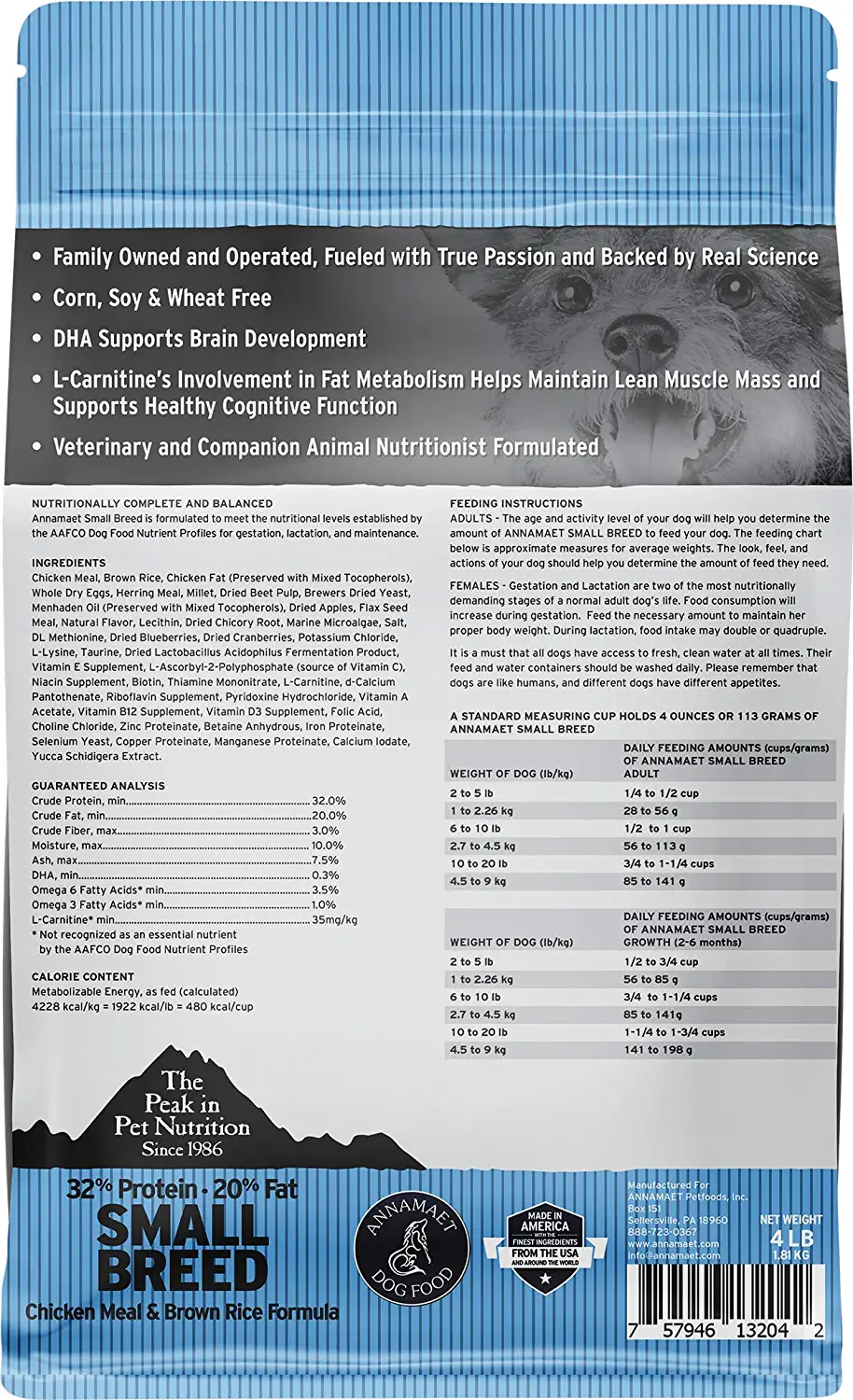 Annamaet Original Small Breed Formula Dry Dog Food (Chicken & Brown Rice) 4-lb Bag