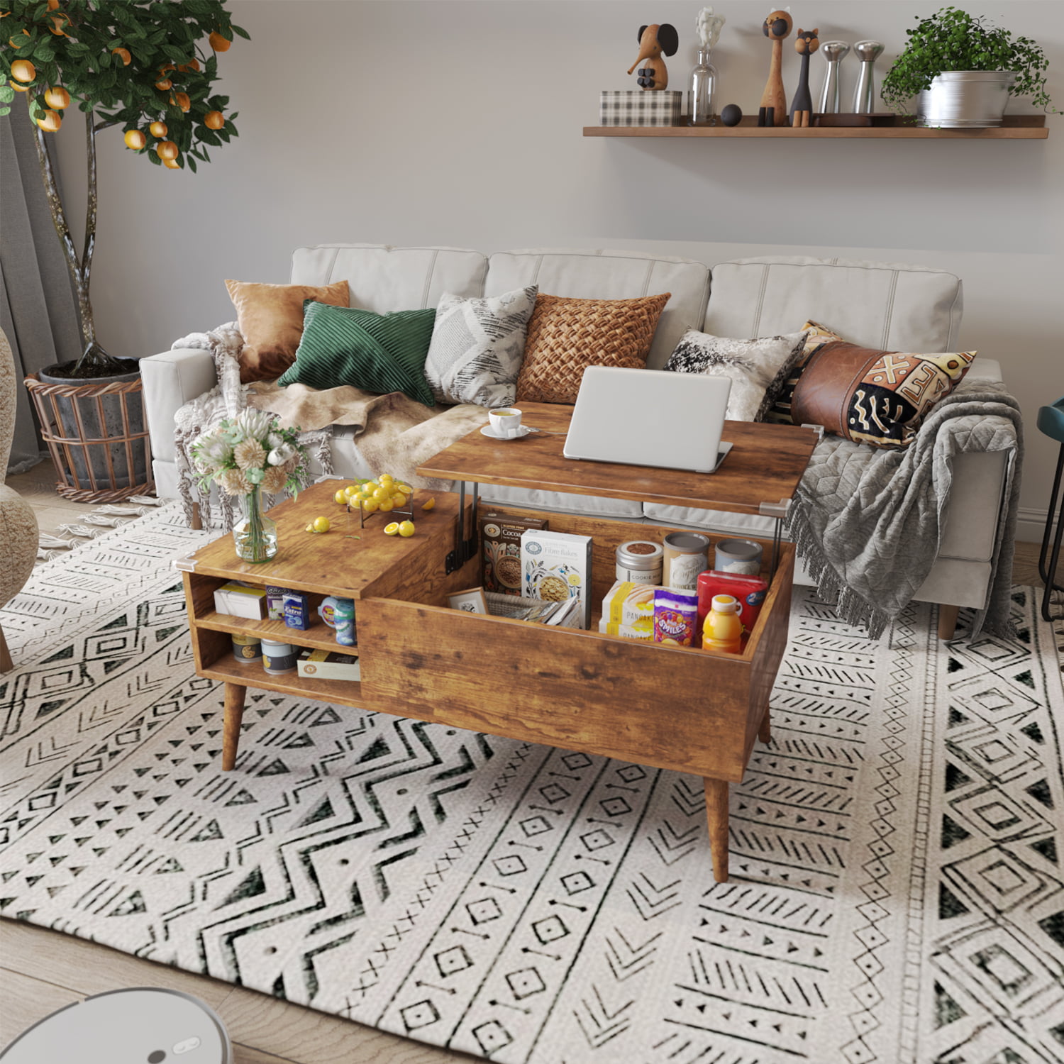 Furmax 39-Inch Wood Lift Top Coffee Table with Hidden Compartment and Storage Shelf, Lift Tabletop Dining Table for Home Living Room Bedroom, Office