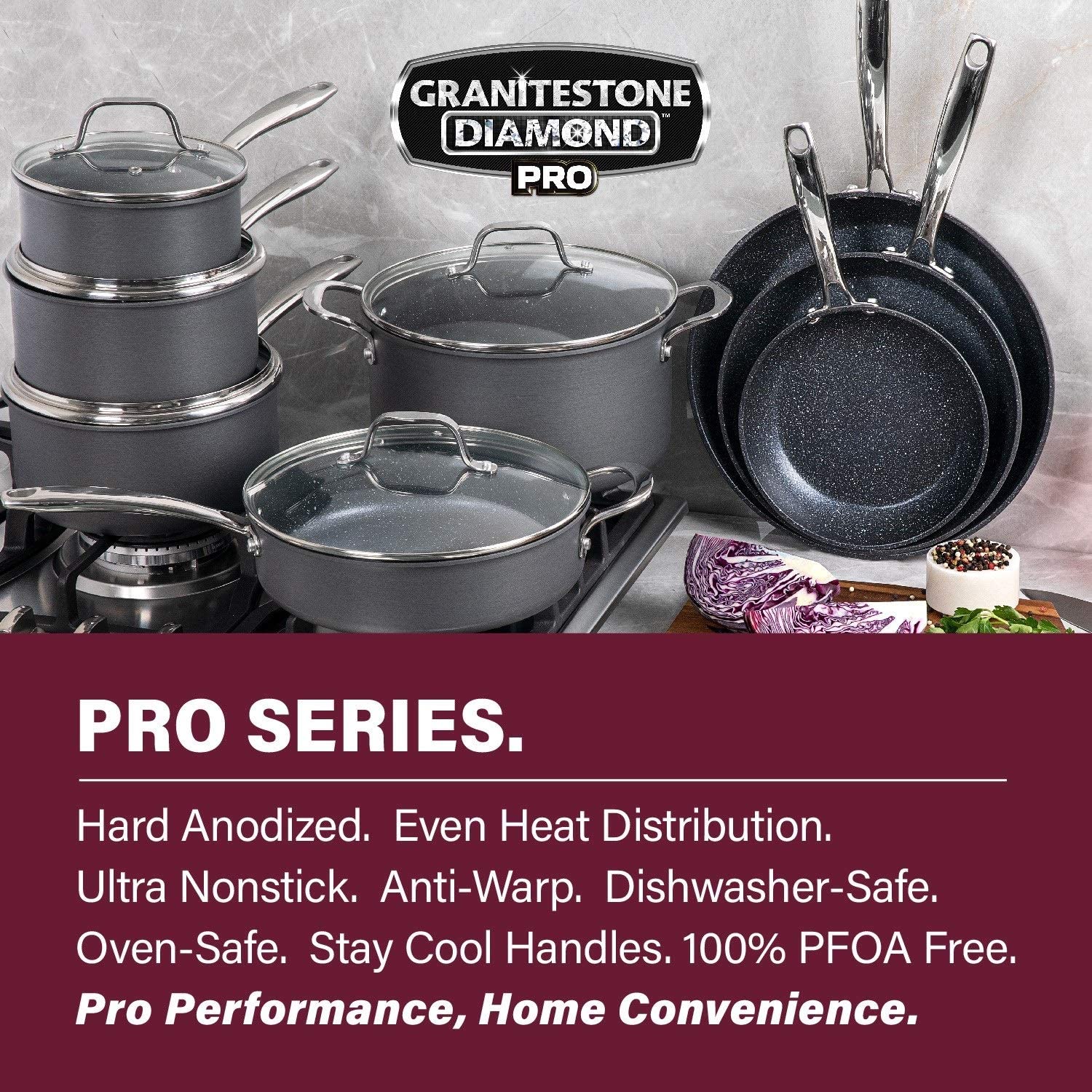 GRANITESTONE 2831 Professional 13-Piece Aluminum Hard Anodized Diamond and Mineral Coating Nonstick Premium Cookware Set