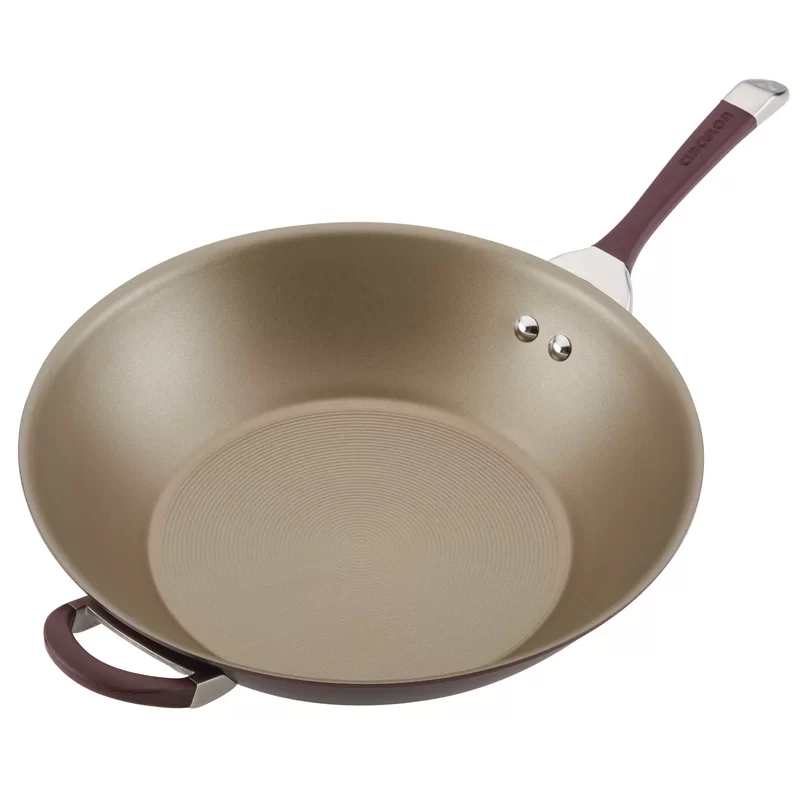 Circulon 87536 Symmetry Hard-Anodized Nonstick 14-Inch Stir Fry with Helper Handle, Merlot