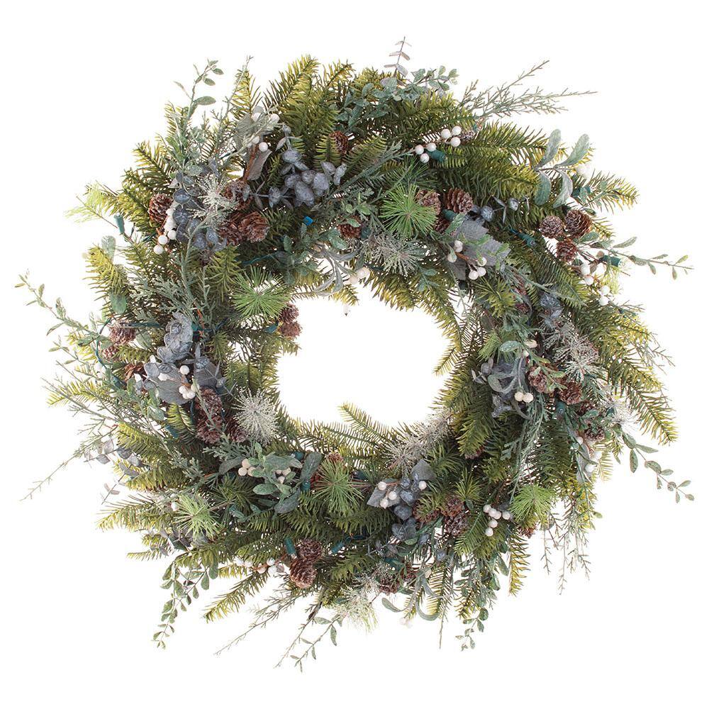 Village Lighting Company V-20684 30 in. Artificial Pre-Lit LED Rustic White Berry Wreath