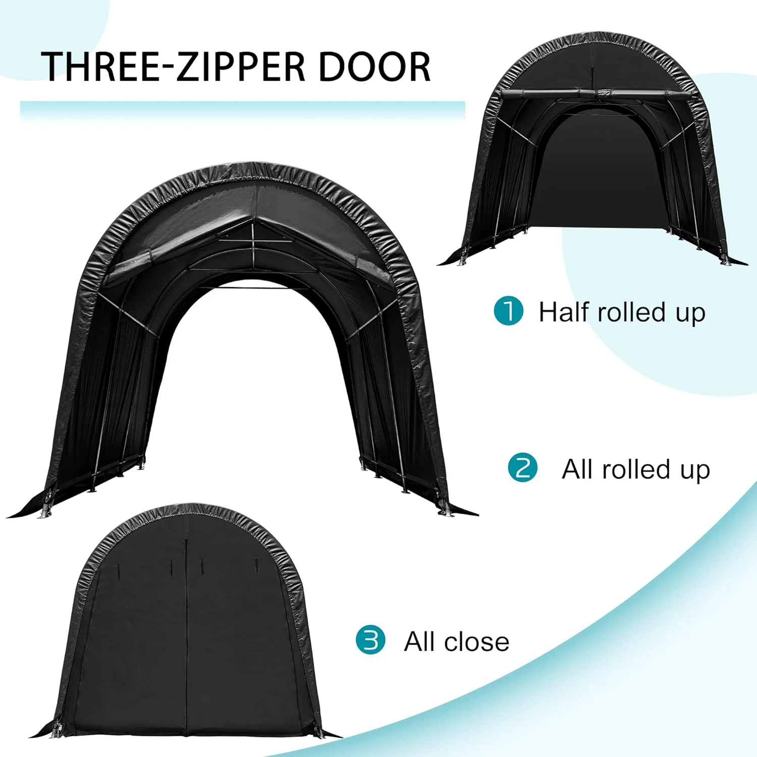 Hommow 10'x15'x9' Portable Garage. Heavy Duty Carport with All-Steel Metal Frame and Round Style Roof