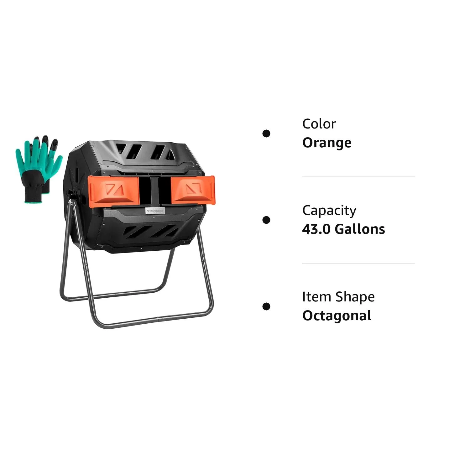 VIVOSUN Outdoor Tumbling Composter Dual Rotating Batch Compost Bin, 43 Gallon Orange Door