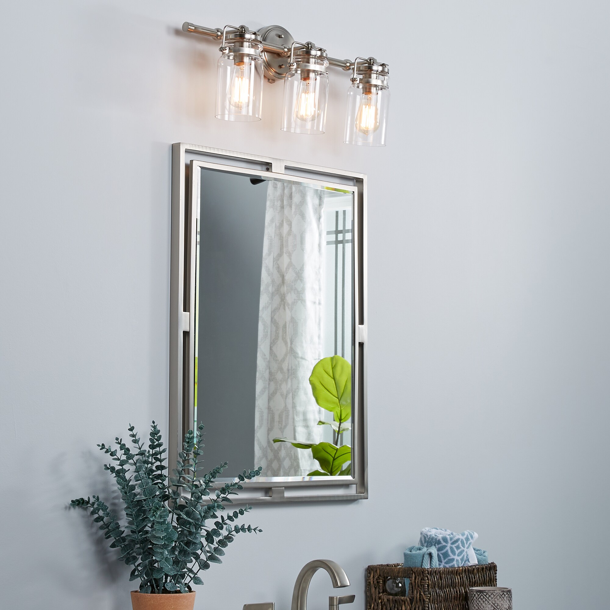 Kichler 45689NI Brinley 24-in 3-Light Brushed Nickel Farmhouse Vanity Light