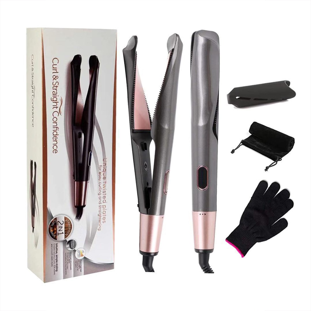 2 in 1 multifunction spiral hair curler straightener fast heating twist straightening curling iron negative hair styling tool 3774